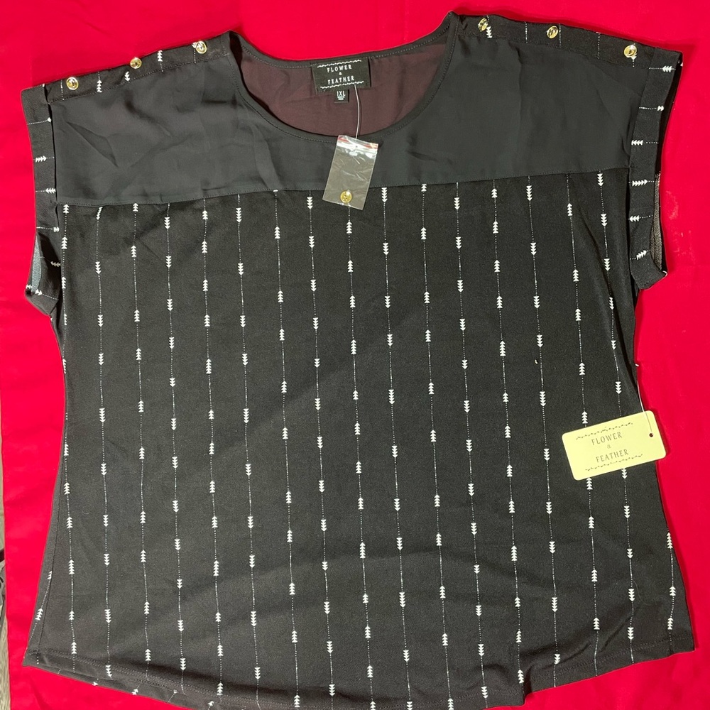 Flower and feather women shirt black print